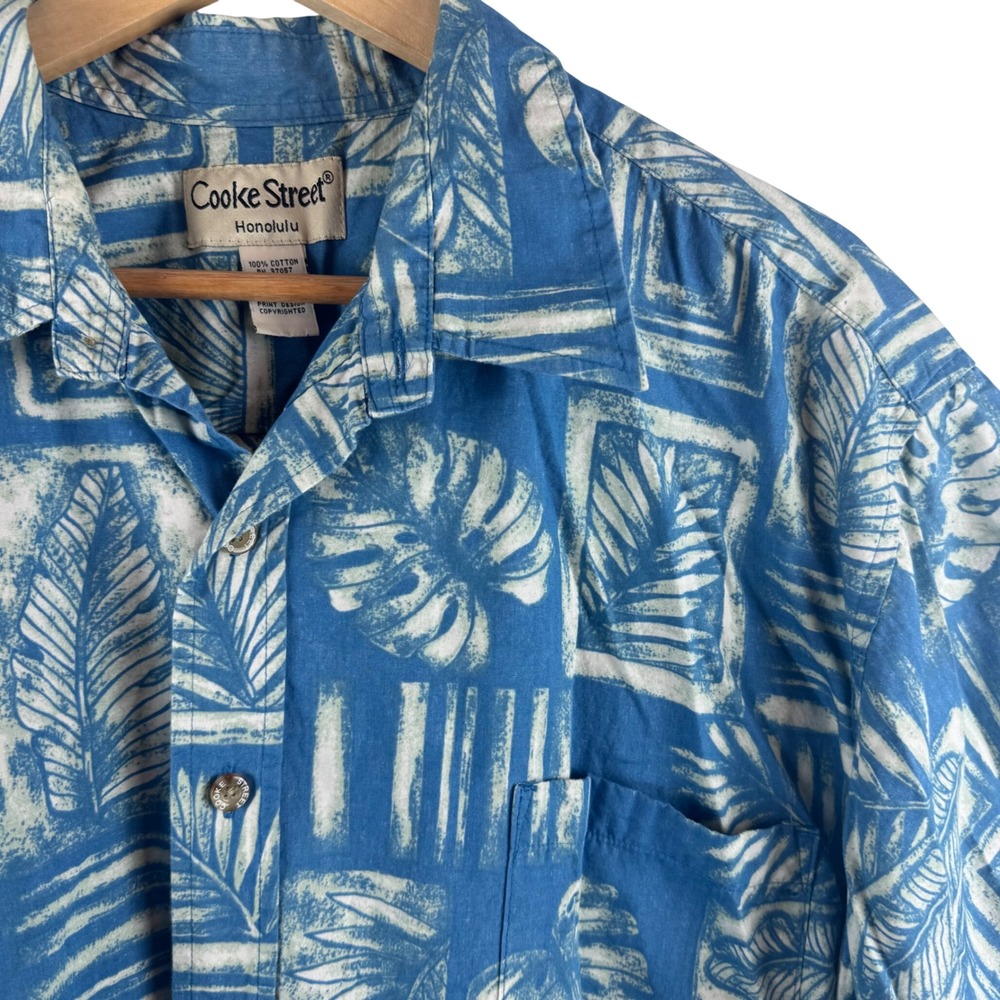 Cooke Street Button Down Shirt Mens 2XL Blue Tropical Leaf Print Short Sleeve
